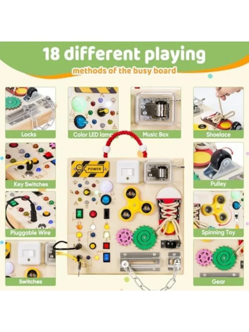 Montessori Busy Board for Toddlers - Sensory Fidget Toy with Lights & Music